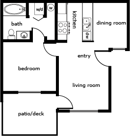 Floor plan for 1 bed, 1 bath, 575 sqft